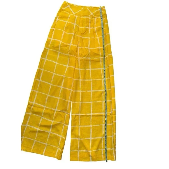 Moon River Yellow Windowpane Wide Leg Pants S High Waist Palazzo Summer NWT - Picture 7 of 8
